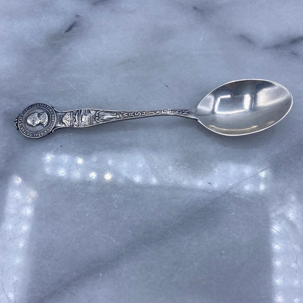 Mayer Bros Sterling Silver Washington State Souvenir Spoon Mount Rainier 4 Inch